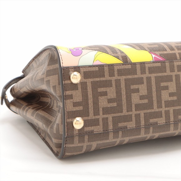 Fendi Mini Peekaboo Zucca Leather 2WAY Handbag Brown - Picture 4 of 10